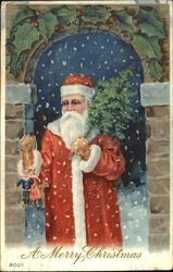 Santa carrying small christmas tree Postcard