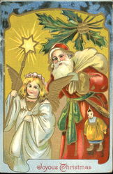 Santa Follows a Pretty Angel Carrying a Bright Star Postcard