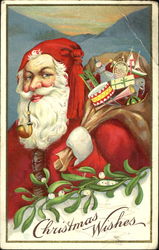 Santa smoking pipe carrying bag of toys Postcard