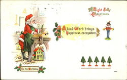 Santa making toys in the workshop Santa Claus Postcard Postcard