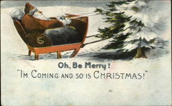 Santa sitting in a sleigh; reindeer are out of scene Postcard