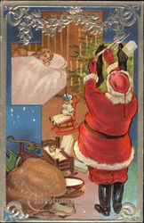 Santa Fills the Stockings of Sleeping Children Postcard