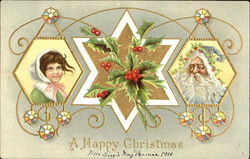 Portraits of a Young Girl and Santa Claus Face a Six-Pointed Star Postcard