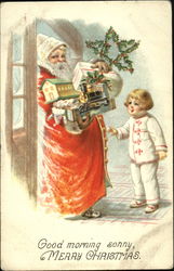 Santa Delivers Toys on Christmas Morning Postcard