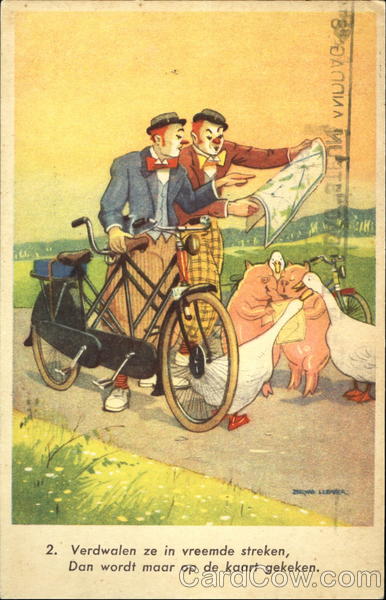 Two Clowns riding a Tandem Comic, Funny