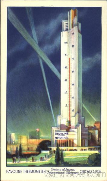 Havoline Thermometer A Century of Progress International Exposition 1933 Chicago Illinois