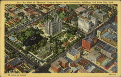 Air View Of Mormon Temple Square Postcard