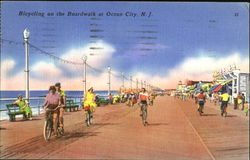 Bicycling On The Boardwalk At Ocean City Postcard