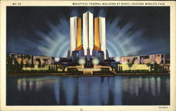 Beautiful Federal Building At Night Chicago World's Fair Postcard