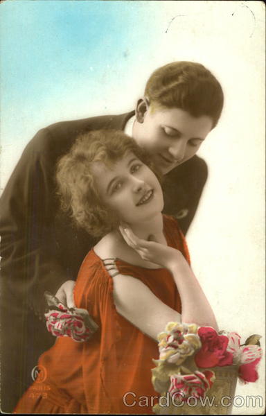 Art Deco Man and Woman with pink flowers Couples