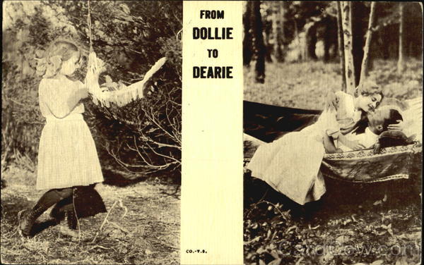 Young girl with doll. Couple in hammock Engagement