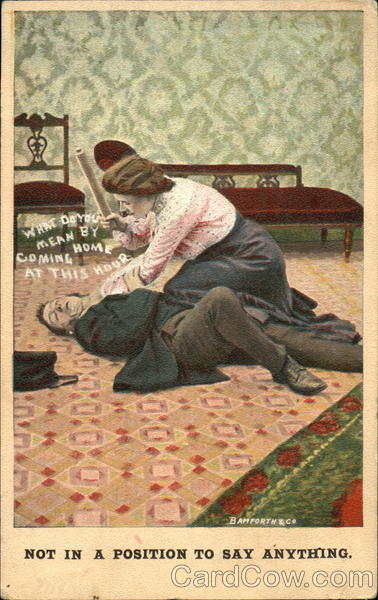 Woman With Rolling Pin Has Husband Pinned Comic