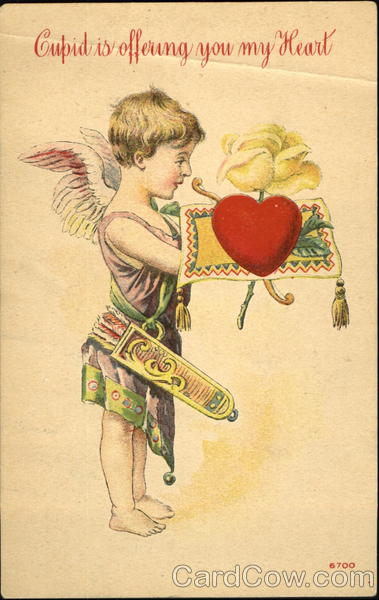 Cupid giving away heart
