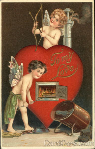 Cupids Tending a Fire in a Heart