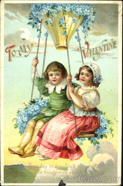 Child couple on flower bedraped swing Children