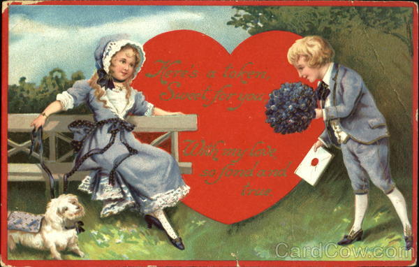 Boy giving Girl valentine Children