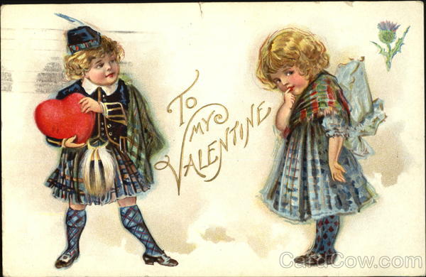Boy giving girl valentine Children