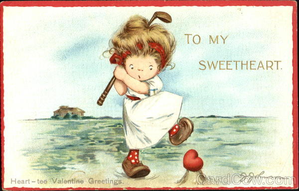 Girl Golfer Swinging at a Heart-Shaped Golf Ball Children