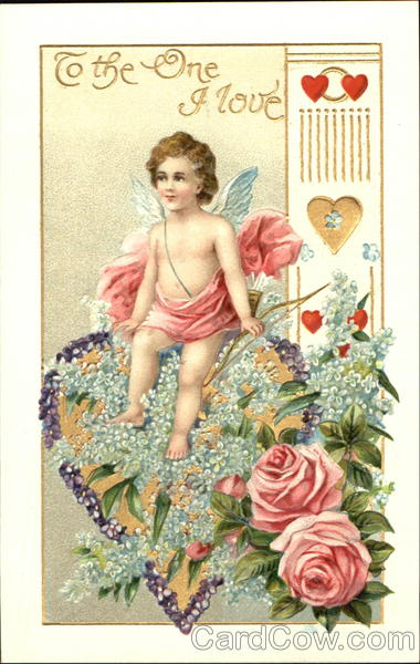 Cupid surrounded by flowers