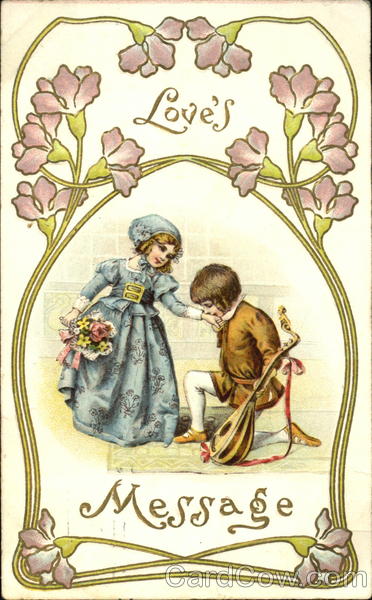 Boy with Lute Kissing a Young Girl's Hand Children