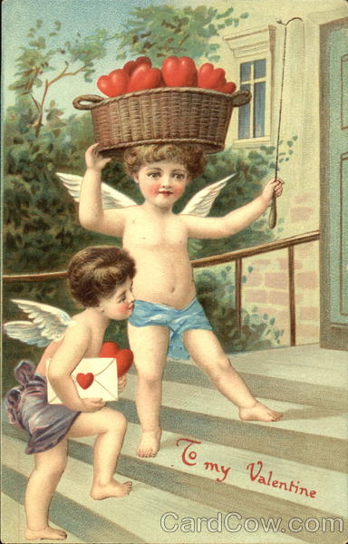 Cupid Carrying A Basket of Hearts