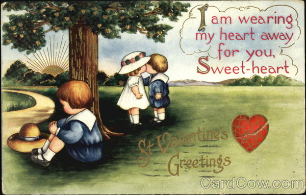 A boy & a girl kissing while another boy sits under a tree