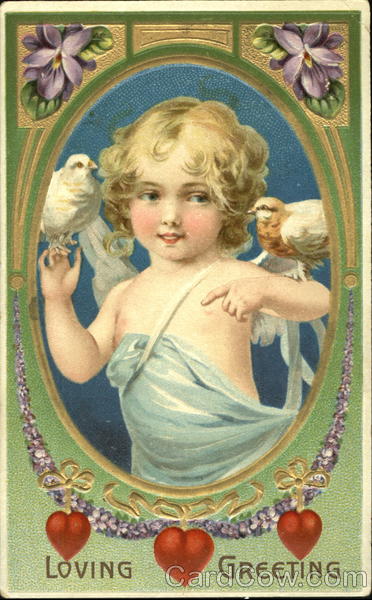 Cupid holding two doves