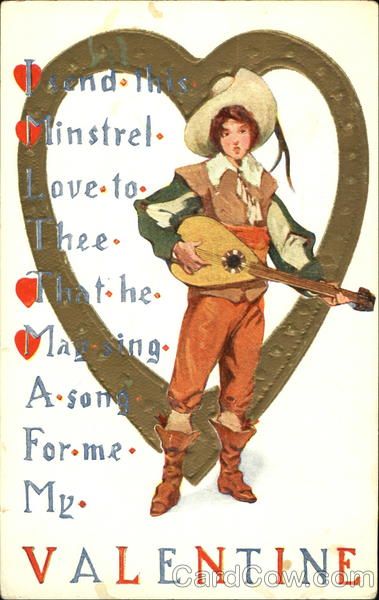 Boy playing mandolin, wearing boots Children