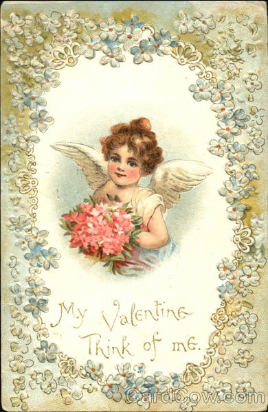 Little Cupid Holding a Pink Bouquet