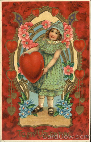 Little Girl Dressed in Green Holding a Heart Children