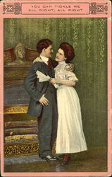 Couple embracing in front of fireplace Postcard