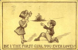 Young Girl with Kneeling Boy Postcard