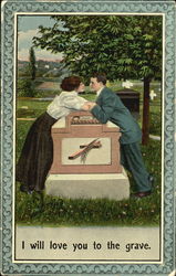 Young Couple Enbracing over a Gravesite Postcard