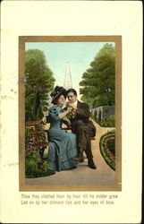 Man and Woman on park bench Postcard