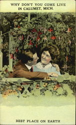 Man and woman talking and smiling Postcard