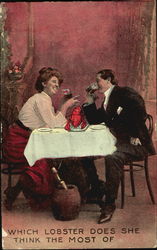 Man and woman on date having dinner Postcard