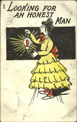 Cartoon woman with lantern Postcard