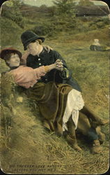 Couple hugging in dance pose on grass Postcard