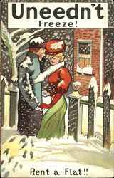 Couple Embracing in Snowstorm Postcard