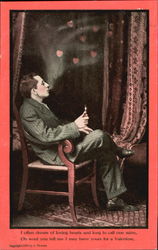 Man exhaling cloud of smoke and hearts Postcard