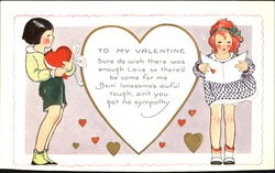 A Boy and A Girl with Valentines Postcard