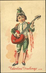 Boy singing holding a heart guitar Postcard