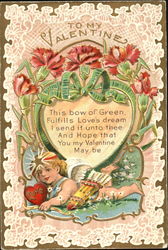 Cupid lying under a heart in the grass Postcard
