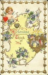 Cupid watching a couple on a bench Postcard