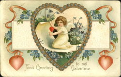Girl inside heart, holding paper and heart Postcard