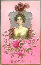 Woman with Feather on Pink Background Postcard