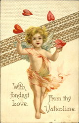 Female cupid juggles hearts Postcard