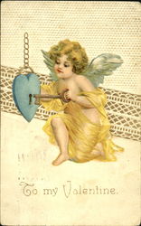 Cupid Holding a Heart Shaped Lock and a Key Postcard