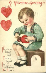 Little Girl Cutting Out Paper Hearts Children Postcard Postcard