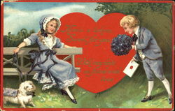 Boy giving Girl valentine Postcard